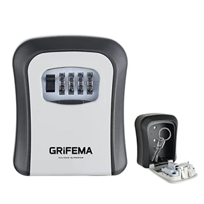 Image of GRIFEMA Key Safe Wall Mounted Police Approved, Lock Box Outdoor 4 Digit Combination, Heavy Duty Waterproof Cabinet for Home Garage School Airbnb GA1003 1, Gray, External dimensions: 115x95x40mm