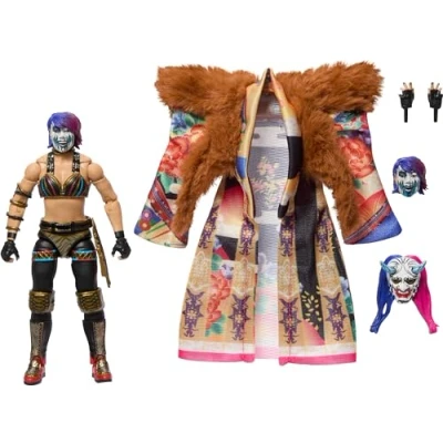 Image of Mattel WWE Ultimate Edition Asuka Action Figure &amp; Accessories, 6 inch Collectible Set, Swappable Heads Hands, Entrance Gear 30 Articulation Points, HWP53