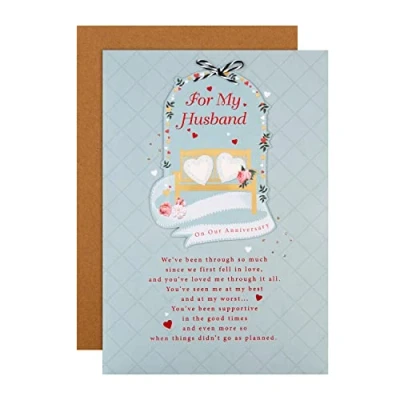 Image of Hallmark Anniversary Card for Husband Classic Illustrated Design with Heartfelt Verse