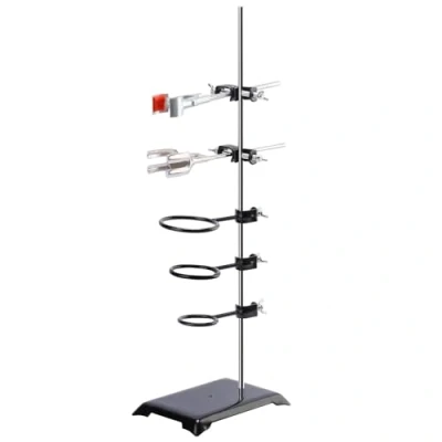 Image of stonylab Lab Stand Set, Laboratory Support Metalware Steel with Rod (60 cm L), 4 Prong Burette Clamp, Retort Ring, Flask Clamp and Boss Head