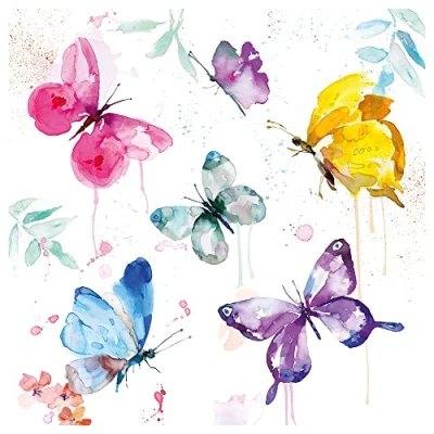 Image of Ambiente Paper Napkins, Pack of 20, 3 ply Lunch Size Butterfly Colection White