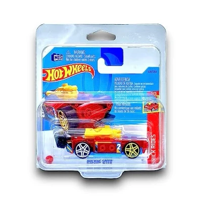 Image of Hot Wheels Bricking Speed (Red, Yellow, Blue) LEGO Compatible CAR 5/5 Brick Rides 2023 128/250 (Short Card) COMES IN A KLAS KEEPER PROTECTIVE COLLECTORS CASE HKJ89