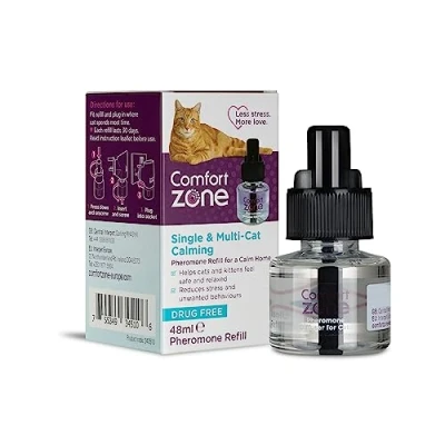 Image of Comfort Zone Refill for the CZ Calming Pheromone Diffuser Kit, Calm Cat Home, Reduces Stress, Spraying, Scratching &amp; Other Problematic Behaviours, (1 lasts 30 days),White/clear,1 x 48ml