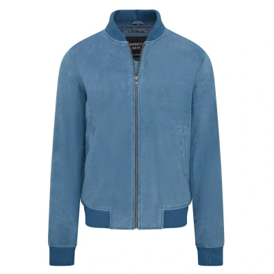 Image of Infinity Leather Mens Soft Goat Suede MA 1 Varsity Bomber Jacket Dalian Blue Size Large