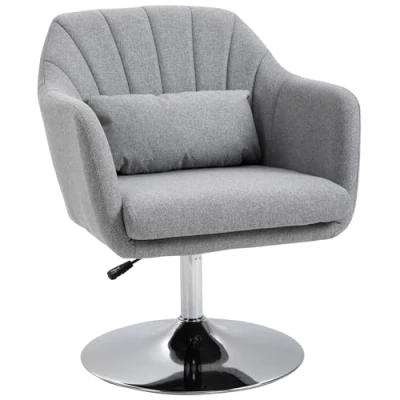 Image of HOMCOM Swivel Accent Chair for Living Room Contemporary Vanity Armchair with Adjustable Height Thick Cushion Lumbar Support Armrest Bedroom Office Light Grey