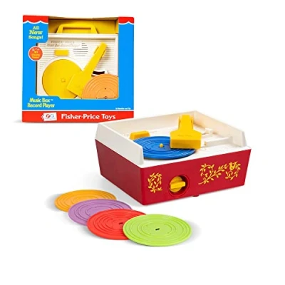 Image of Fisher Price Classics Music Box Record Player Baby Musical Toy, Interactive Classic Toy with Retro Style Packaging, Pretend Play Toys for Boys and Girls Ages 18 Months+ Basic Fun 1697