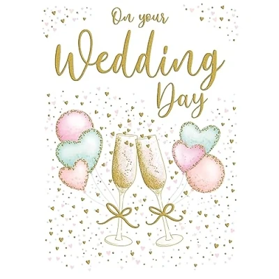 Image of Piccadilly Greetings Large Wedding Card Hearts Champagne A4 12 x 9 inches