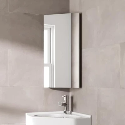 Image of Artis® 300 x 600mm Bathroom Mirror Cabinet Storage Wall Mounted Cupboard Ready Assembled Corner Unit Single Mirrored Door, Stainless Steel