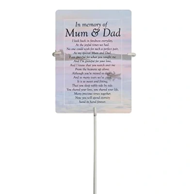 Image of in Memory of Mum and Dad Waterproof Graveside Memorial Card Weatherproof 30cm Holder
