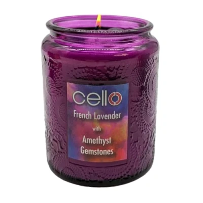 Image of Cello Scented Amethyst Candle in A Purple Holder. Stunning Crystal with Gemstones. The Ideal Gemstone and Gifts. Gifts for Women.