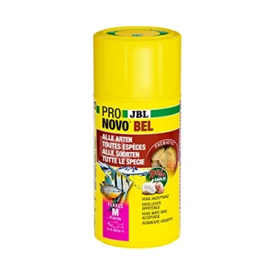 Image of JBL PRONOVO BEL FLAKES Mangime principale per tutti i pesci d&#039;acquario da 8 a 20 cm, fiocchi, taglia M, 100 ml