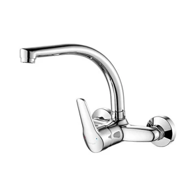 Image of Ibergrif M16350 Wall Mounted Kitchen tap Single Lever Mixer 360 Rotation Sink with Adjustable Mounting Hole (130mm 170mm), Brass, Chromed