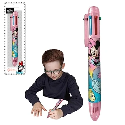 Image of Minnie Mouse Retractable Ballpoint Pen 6 Color Fancy for Kids Coloured Birthday Party Favors Prizes Students School Supplies 3+Years