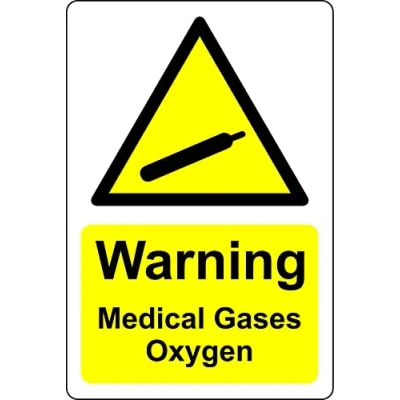 Image of Warning medical gases oxygen Safety sign Self adhesive sticker (300mm x 200mm)