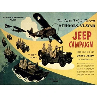 Image of Wee Blue Coo War Wwii USA Jeep Campaign School Art Print Poster Wall Decor 12X16 Inch
