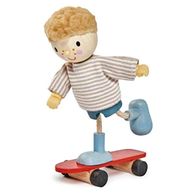 Image of Tender Leaf Toys Edward and his Skateboard Flexible Wooden Dolls House Doll