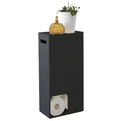 Image of YAMAZAKI Home Bathroom Tissue Storage Stand Steel Toilet Paper Stocker, Alloy, Black, One Size