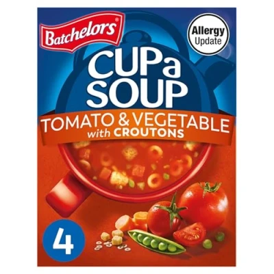 Image of Batchelors Cup a Soup Tomato &amp; Vegetable with Croutons Instant Sachets, 4 104 g (Pack of 1)