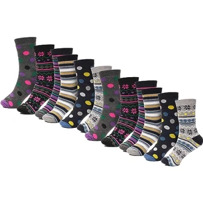 Image of Heatwave 12 Pairs Of Womens Design Thermal Socks Ladies Thick Warm Winter Work Boot Sock 4 7 Stripe Spots