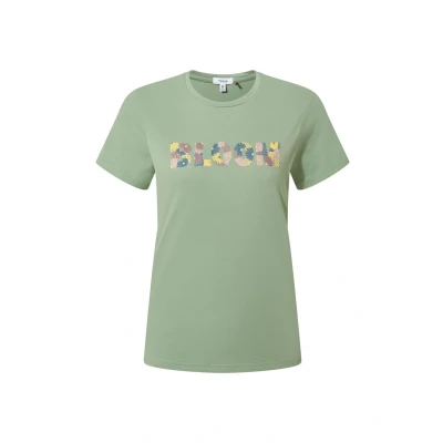 Image of TOG24 Minda Women&#039;s Summer Casual T Shirt, Supersoft Cotton, Lightweight &amp; Breathable, Bloom Raised Printed Slogan On Chest Pistachio