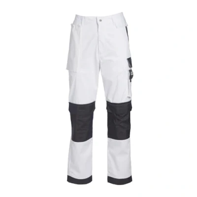 Image of ProDec Advance Stain Resistant, Hardwearing, Multi Pocket Men&#039;s White Painter&#039;s Trousers with Triple Stitched Reinforced Seams for Extra Strength, 30&quot; waist