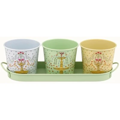 Image of Cath Kidston Floral Fountain Set of 3 Plant Herb Pots with Tray