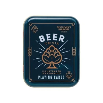 Image of Gentlemen&#039;s Hardware Waterproof Playing Cards in Travel Tin Standard Poker Size Deck of Cards, 52 Beer Trivia