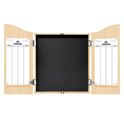 Image of Mission Darts CAB021 Deluxe Heavy Duty Dartboard Cabinet With Markerboards, Light Oak
