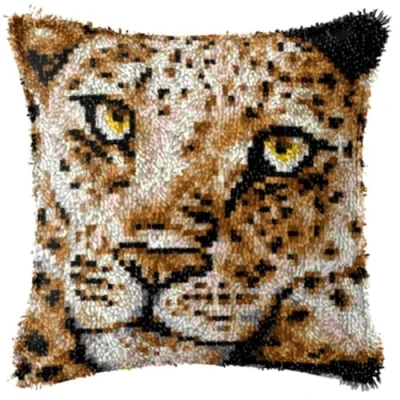 Image of CAIRF Latch Hook Kit Leopard Pattern B Cushion Kits DIY Needlework Crafts Cover Case for Aadults, 43 X cm