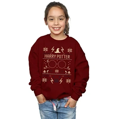 Image of Harry Potter Girls Christmas Pattern Sweatshirt Burgundy 12 13 Years