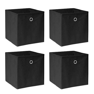 Image of BonChoice Foldable Storage Cubes Boxes Pack of 4 for Home Organization, Eyelet Non Woven Fabric Wardrobe Cabinet Chest Bin Organizer Basket Clothes Bedding Toys Towels, Collapsible &amp; Durable Black