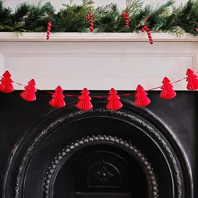 Image of Ginger Ray Red Christmas Tree Honeycomb Garland Hanging Bunting Decoration 2m
