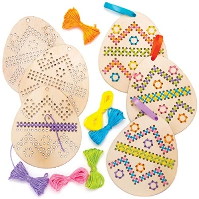 Image of Baker Ross Easter Egg Wooden Cross Stitch Decorations Pack of 5, Crafts, Craft For Kids (AT433)