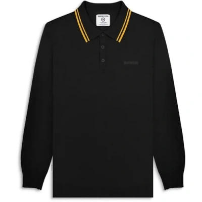 Image of Lambretta Mens Tipped Long Sleeve Mod Polo Shirt Collar Top Black/Gold 4XL
