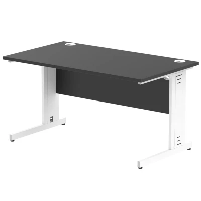 Image of Impulse 1400x800mm Straight Desk Black Top White Cable Managed Leg