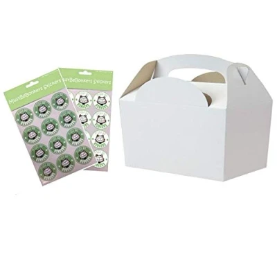 Image of MustBeBonkers Plain Coloured Meal Box for Children/Kids Perfect Picnics, BBQs, and Birthday Parties Fully Compostable, Biodegradable Eco Friendly With Seal Stickers (White, 20 Packs)