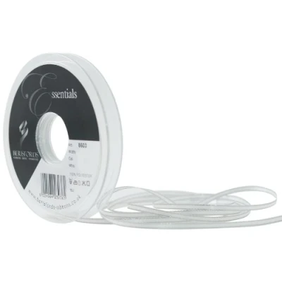 Image of Berisfords 8603 WH 3 mm Silver Edge Satin Ribbon, White