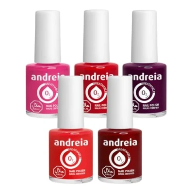 Image of Andreia Halal Breathable Nail Polish Collection Water Permeable Glossy Set Vegan &amp; Cruelty Free 5 Bright Colours 52.5ml