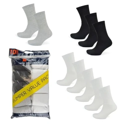 Image of KAV Sports Socks for Men, UK Sizes 6 11 Moisture Wicking Blend with Polyester, Cotton, and Elastane Athletic Sport Running, Training, Everyday Wear 10 Pack White