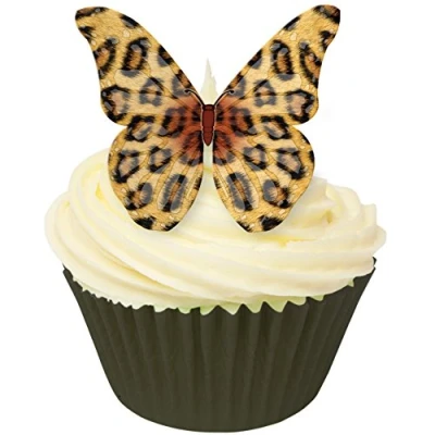 Image of Pack of 24 PRE Cut Edible Wafer Paper Decorations Leopard Skin Design Butterflies by CDA Products Ltd 201 225