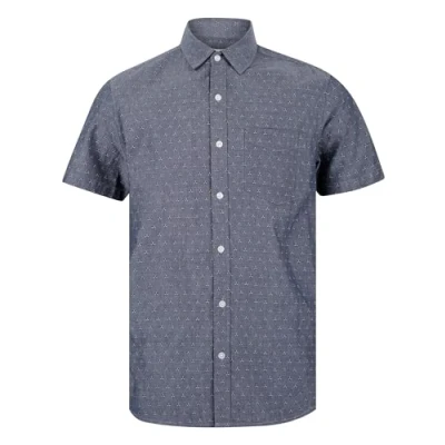 Image of Tokyo Laundry Mens Mid Blue Cotton Short Sleeve Button Up Printed Shirt With Chest Pocket Size Large