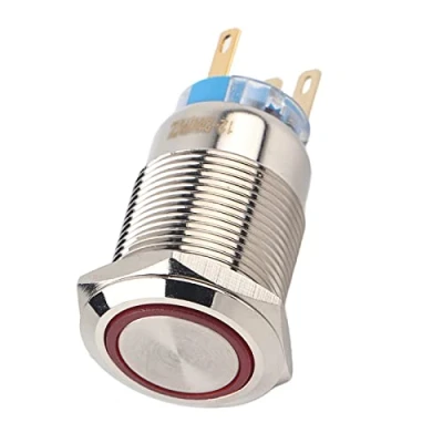 Image of 19mm 12V 24V Push Button Switch LED Self Locking Waterproof Latching On Off Mental Round(Red)led on/off