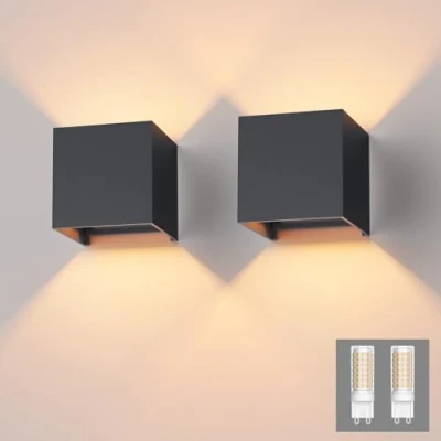 Image of Klighten 2PCS Modern LED Wall Lights Up and Down Lamp Indoor/Outdoor Sconce for Living Room, Bedroom, Hallway, Warm White 3000K, Anthracite (G9 Bulb Include)
