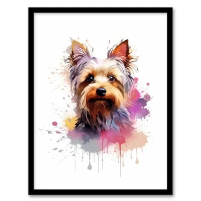 Image of Artery8 Yorkshire Terrier Lovers Gift Watercolour Pet Portrait Painting Artwork Framed Wall Art Print A4