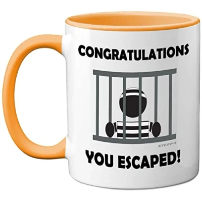 Image of Stuff4 Leaving Gifts for Men or Women Congratulations You Escaped Retirement Mug Presents Colleagues, Funny Women, New Job Gifts, 11oz Ceramic Premium Yellow Mugs