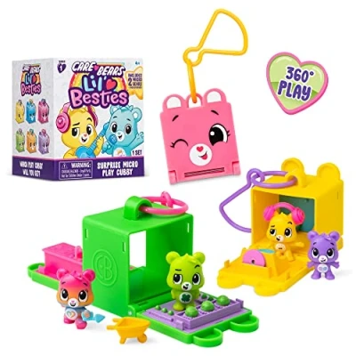 Image of Care Bears Lil Besties Surprise Cubbies Assortment, 2 Micro +Compact Playset with Accessories, Portable Fold up Scene Keyring, Travel Toys, Pocket Play Set, Kids Boys and Girls ages 4 5 6 7 +