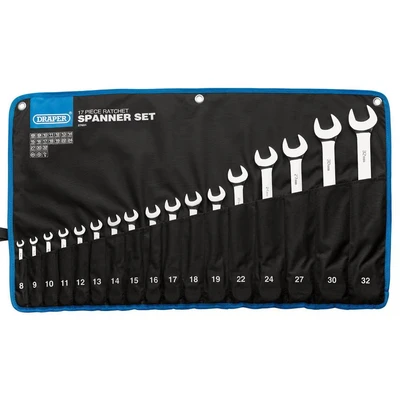 Image of Draper HI TORQ Metric Ratchet Combination Spanner Set (17 Piece)