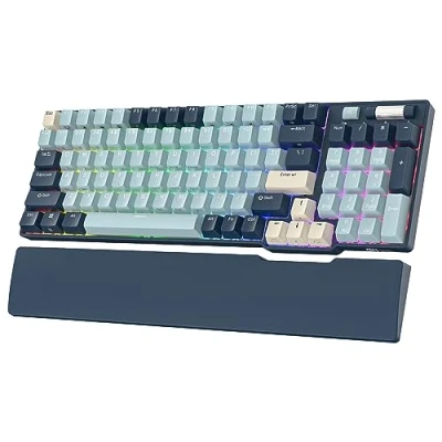 Image of RK ROYAL KLUDGE RK96 RGB Limited Ed, 90% 96 Keys Wireless Triple Mode Bluetooth 5.0/2.4G/USB C Hot Swappable Mechanical Keyboard w/Software Support &amp; Massive Battery, Yellow Switch, Forest Blue