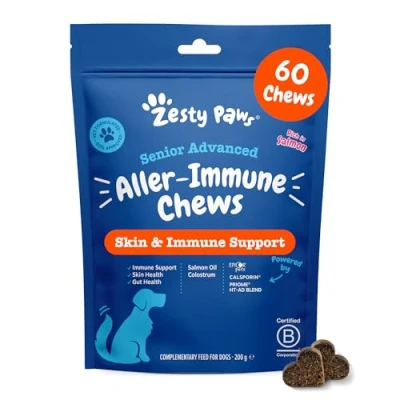 Image of Zesty Paws Allergy &amp; Immunity Supplement for Dogs Senior Itchy Dog Skin Relief, Relief with Antihistamine Anti Itch and Salmon Oil, Omega 3 Fatty Acids 60 Pcs
