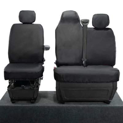Image of UK Custom Covers SC236BAD2 Tailored Heavy Duty Waterproof Front Seat (NO Split Passenger Base WITH Folding Middle Seat) Black To Fit Nissan NV400 2010 2021